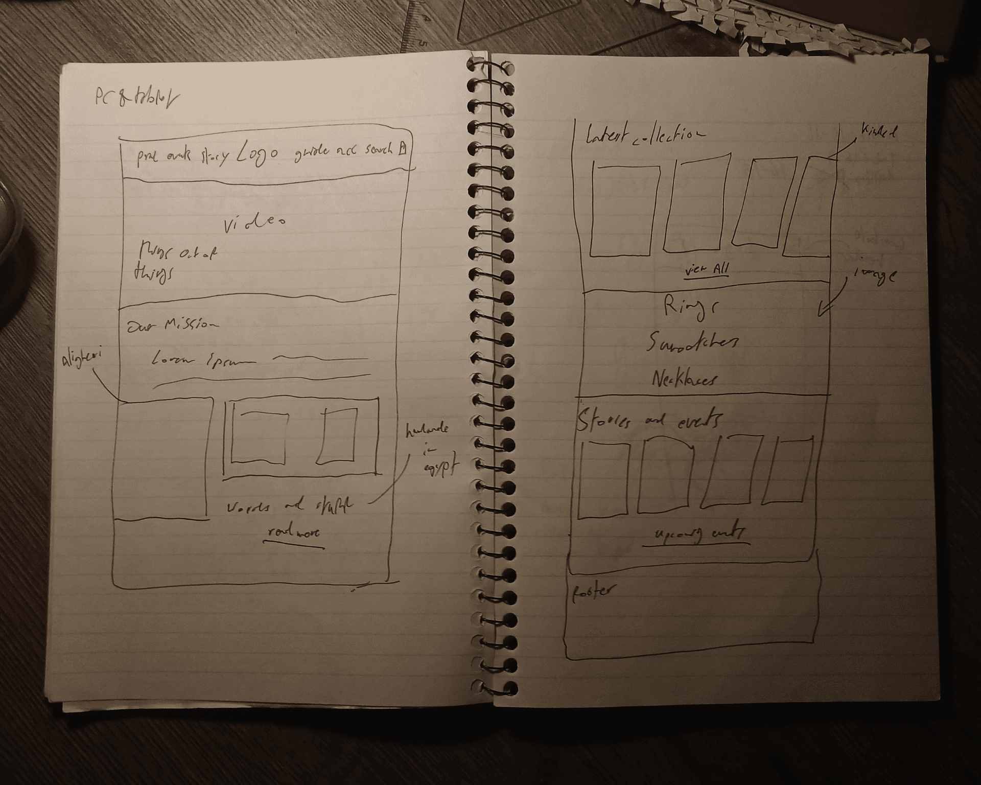 Joud E-Commerce website design sketches