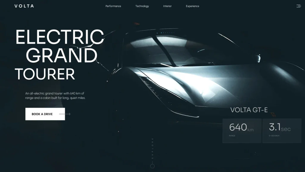 Volta automotive website concept design by Alpha Expansion