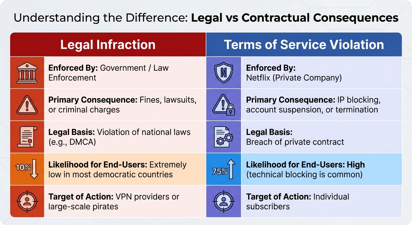 Legal Infraction vs Terms of Service Violation: Netflix VPN Usage Comparison