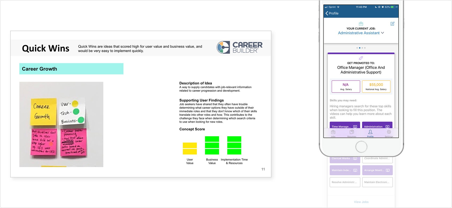 A design concept for a 'Quick Win' career growth feature