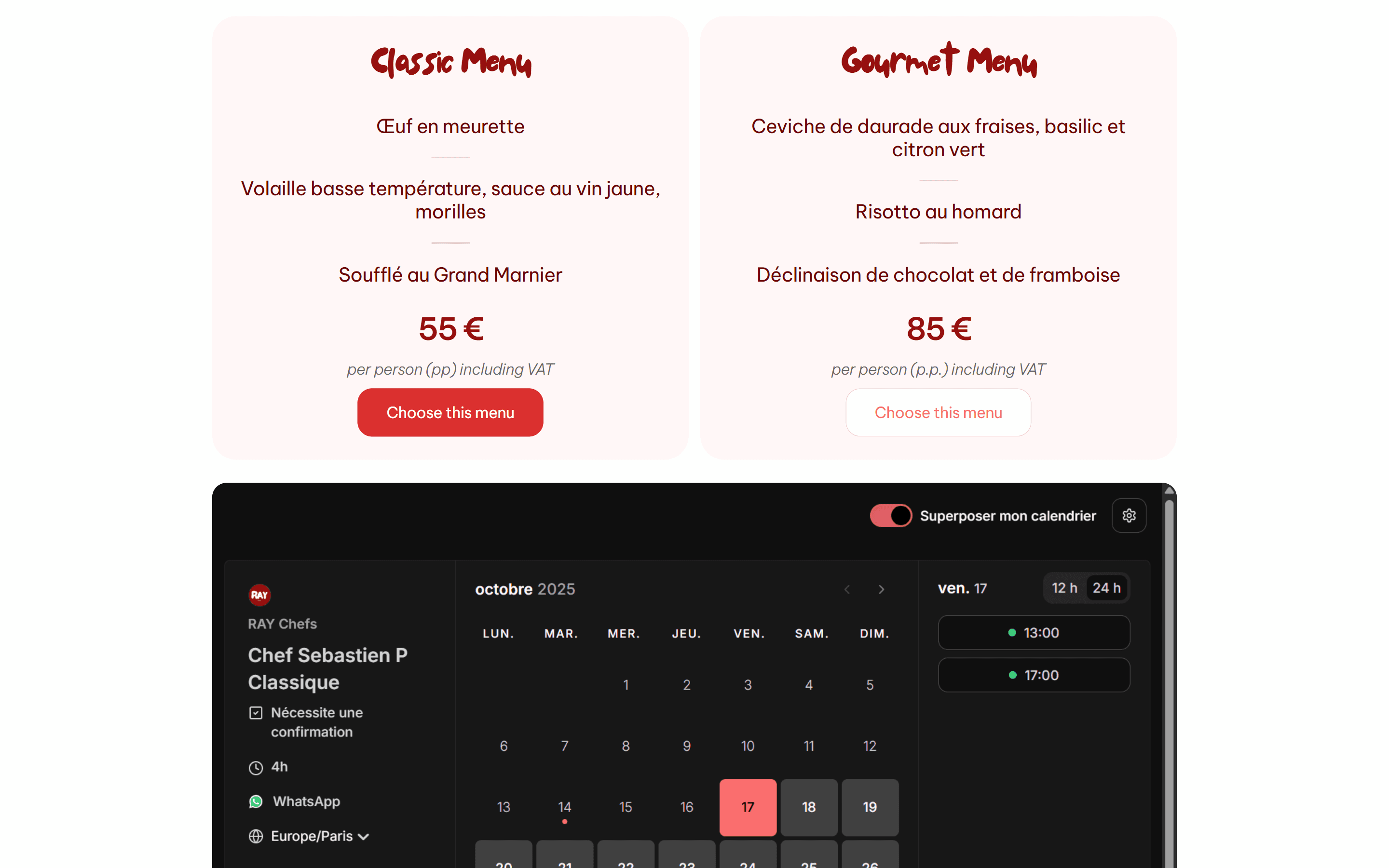 Intégration calendrier cal com et Framer