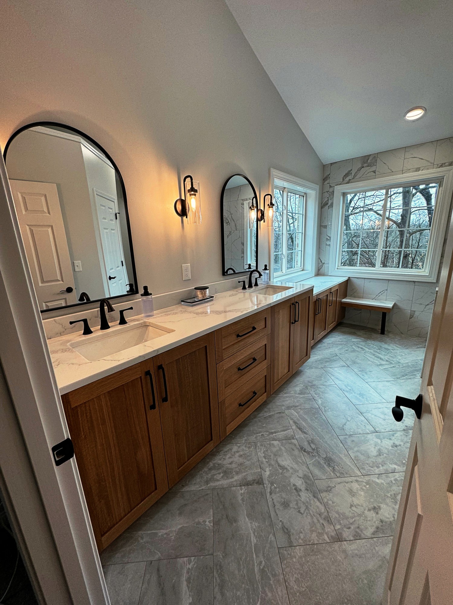 Beautiful bathroom counter and tile floor