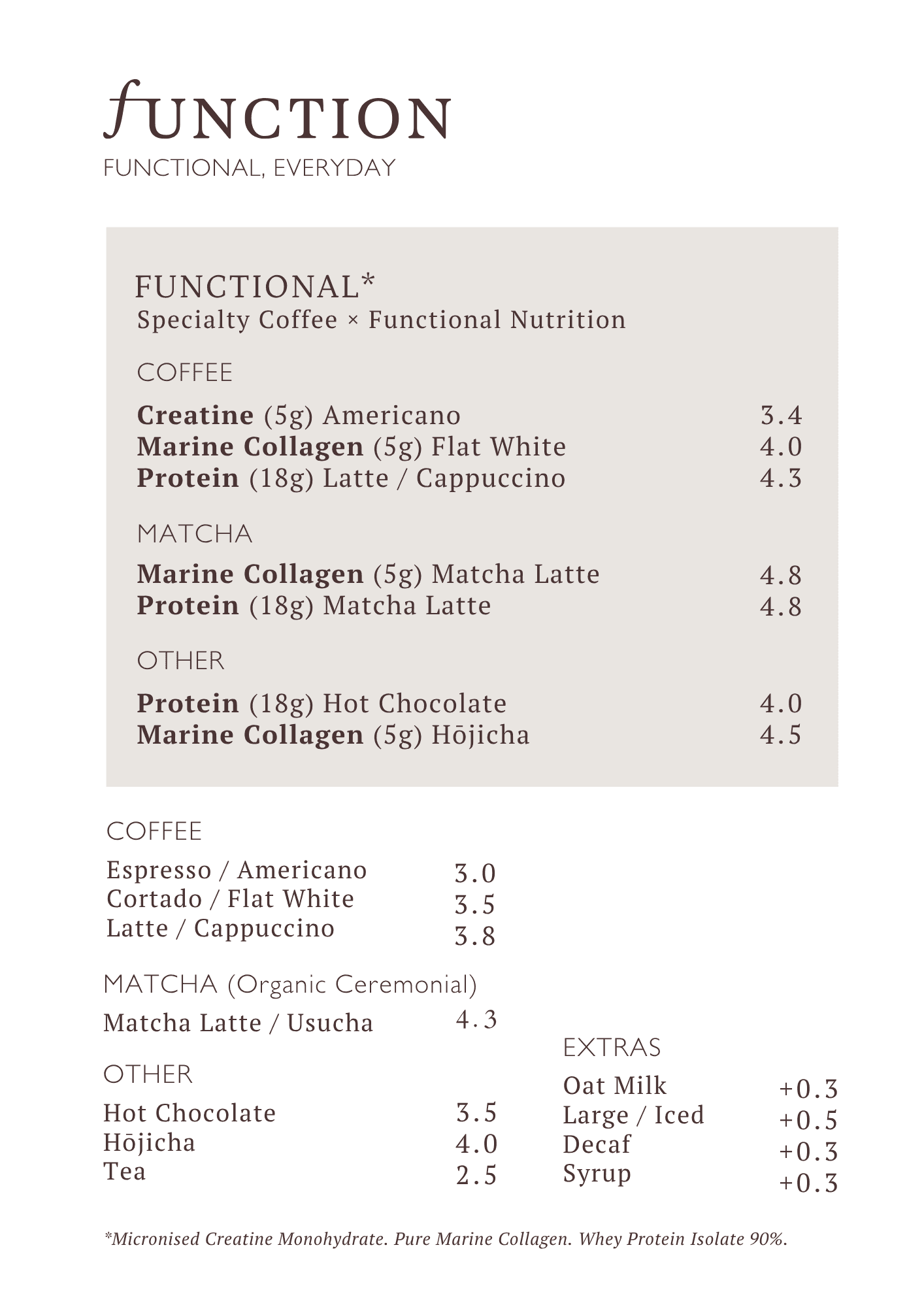 Function Coffee A5 menu