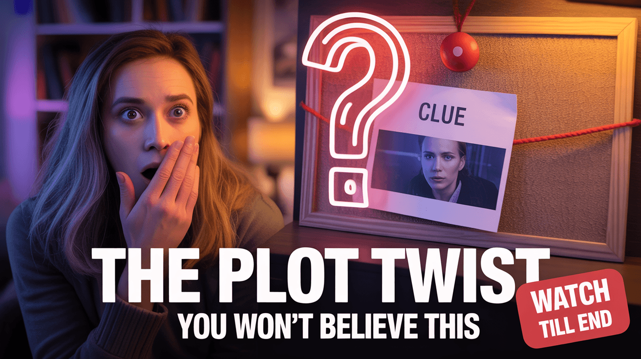 Storytime vlog thumbnail splitting shocked reaction and corkboard clue with plot twist CTA