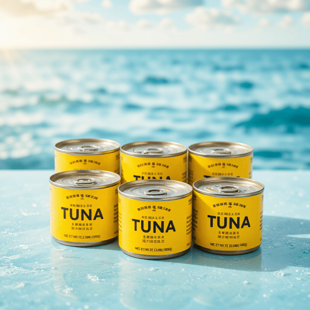 product photography of pack of canned tuna