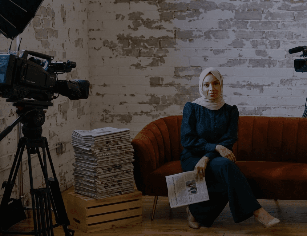 Team working in an office watching at a presentation