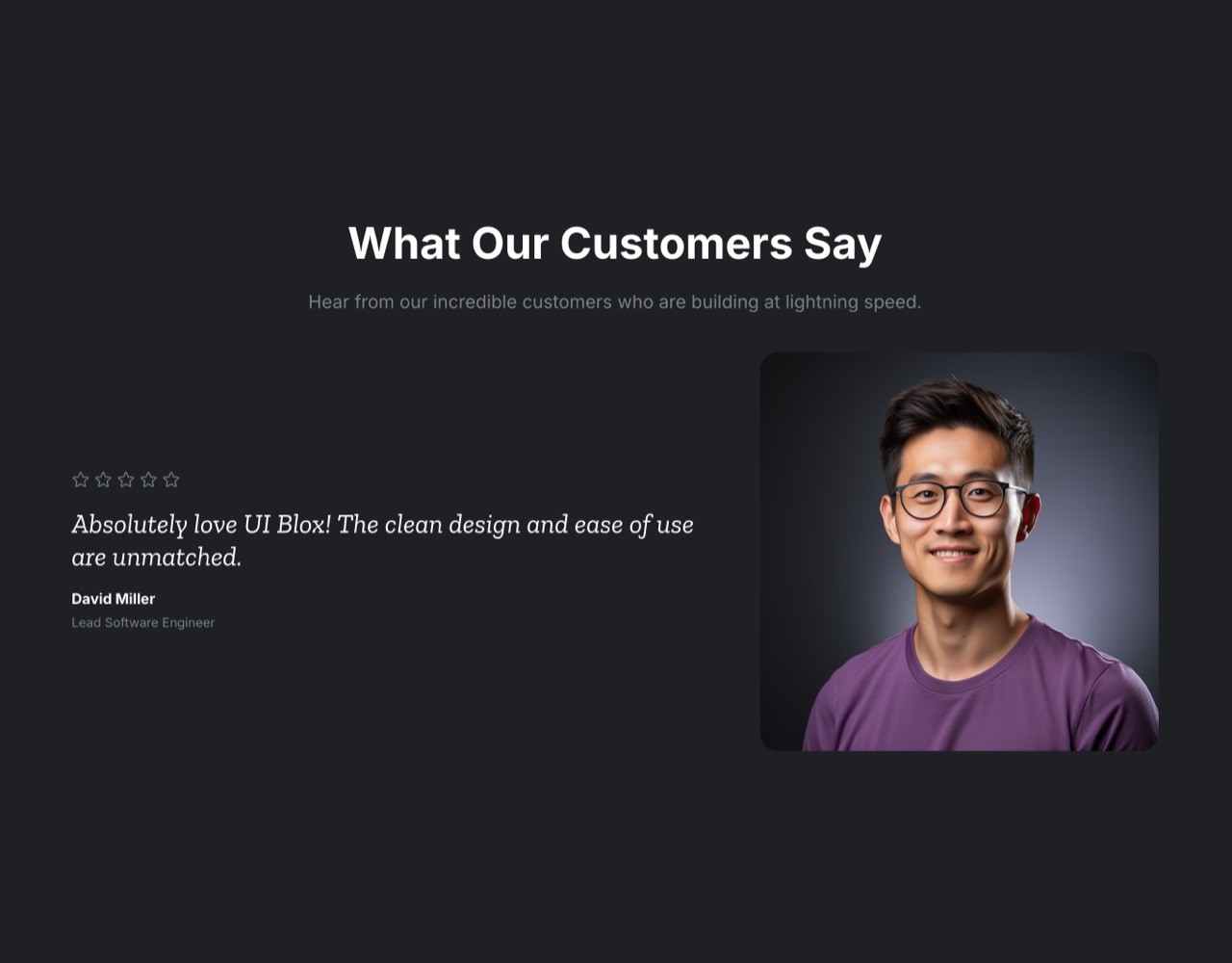 Framer Dark Testimonials Section - Frameblox UI