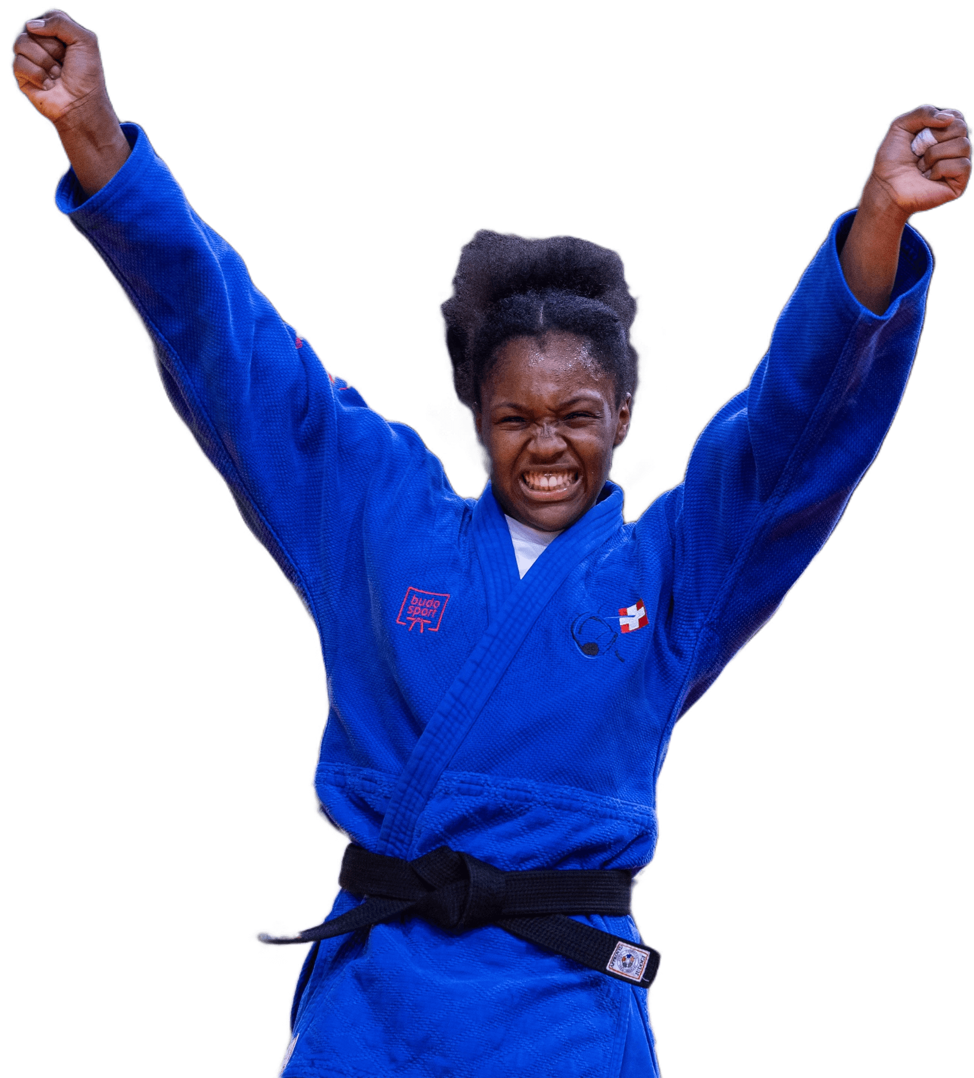 A french women judo athlete celebrating victory