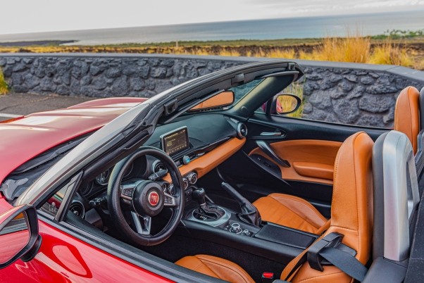 Red Fiat 124 Spider For Rent In Kona On Big Island of Hawaii