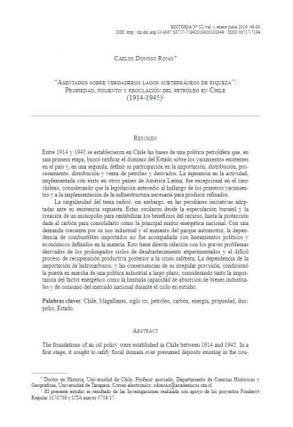 “Asentados sobre verdaderos lagos subterráneos de riqueza”: Propiedad, fomento y regulación del petróleo en Chile (1914-1945)