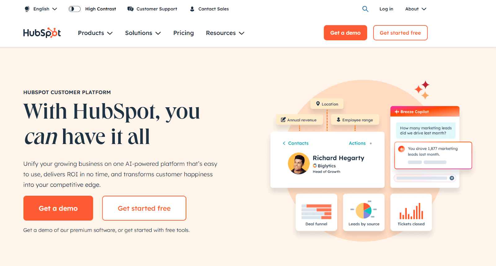 High-converting landing page example: HubSpot