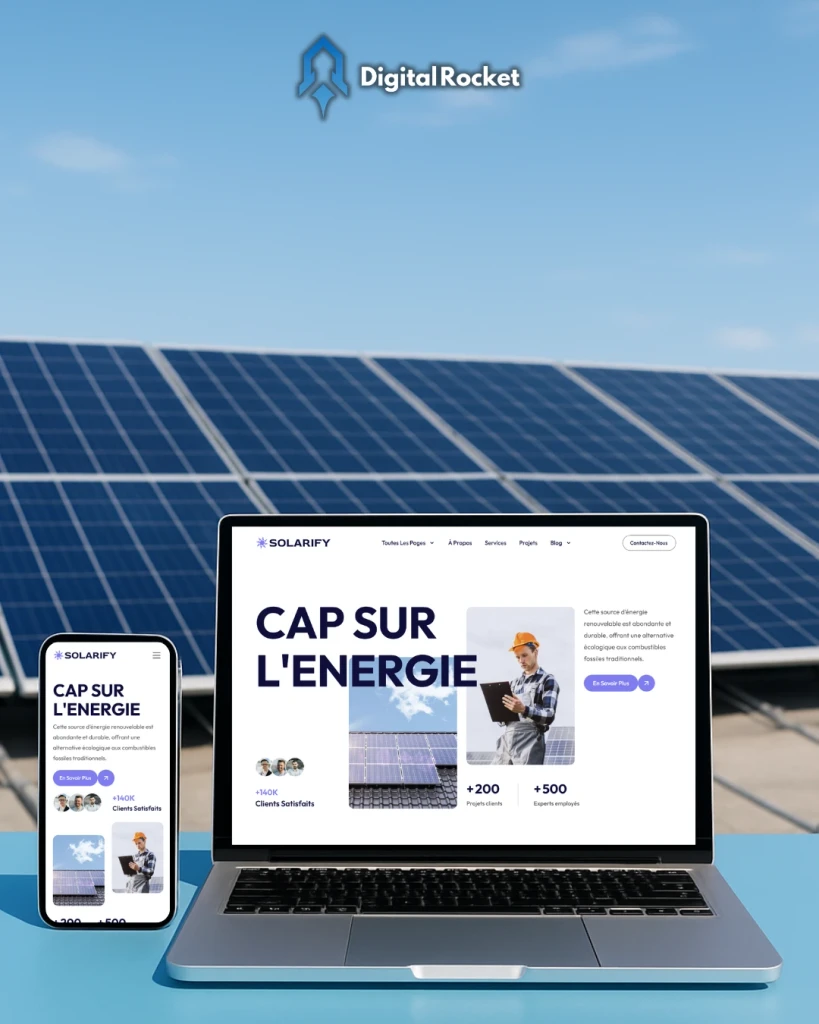Site vitrine pour une entreprise de panneaux solaires à Lunel-Viel, conçu par Tommy Serrano, créateur de sites web à Villetelle près de Montpellier.