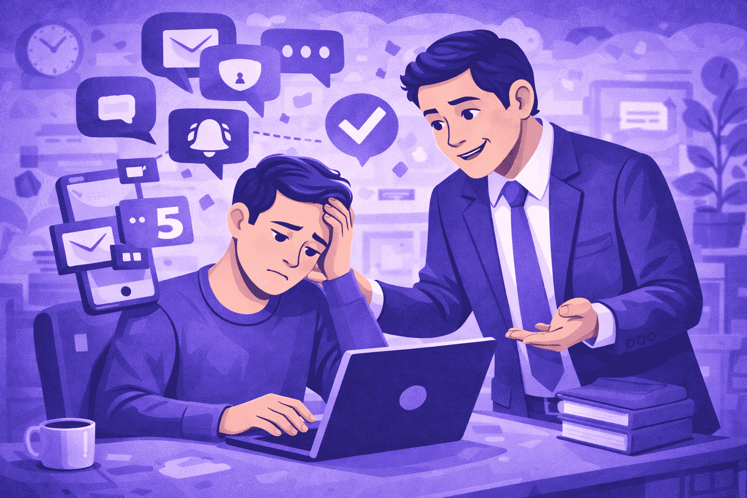 Gen Z employees collaborating with clear goals, feedback, and supportive leadership in a modern, focus-friendly workplace