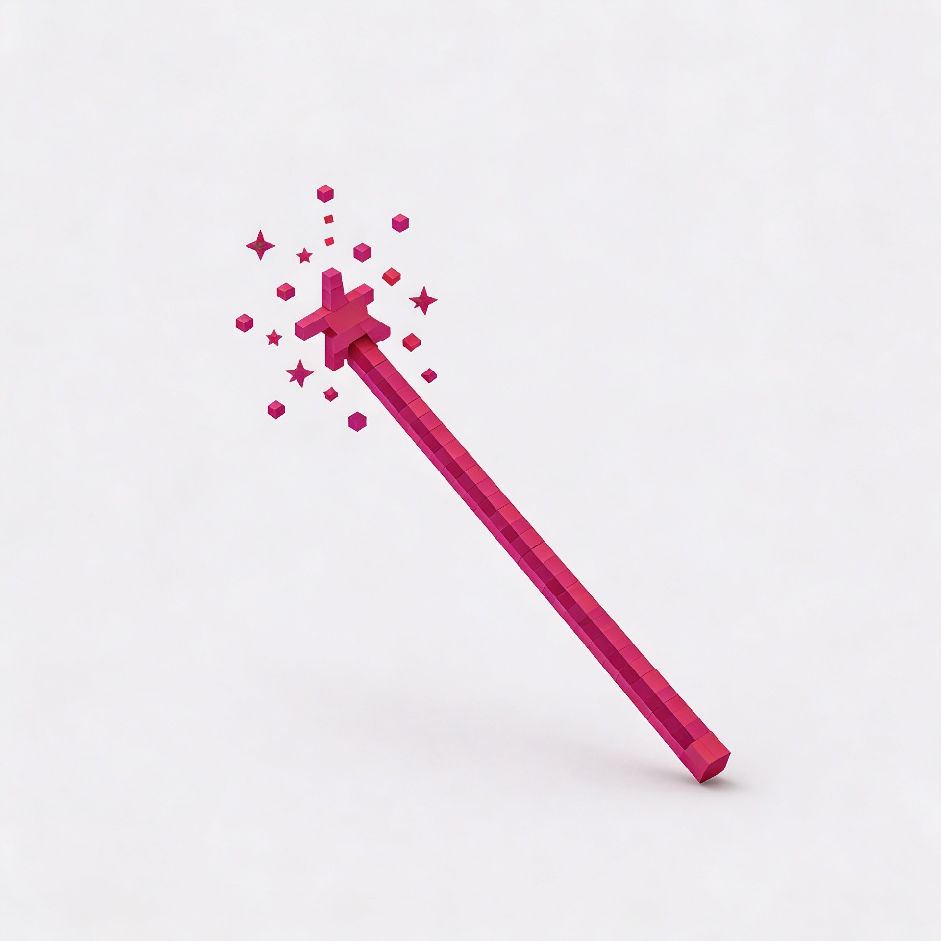 Pink voxel wand symbolizing AI automating content workflows