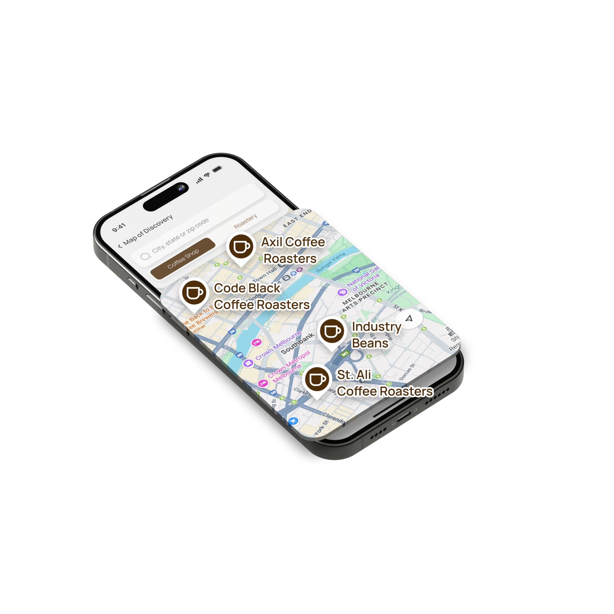 Brewd Coffee App Discovery Map