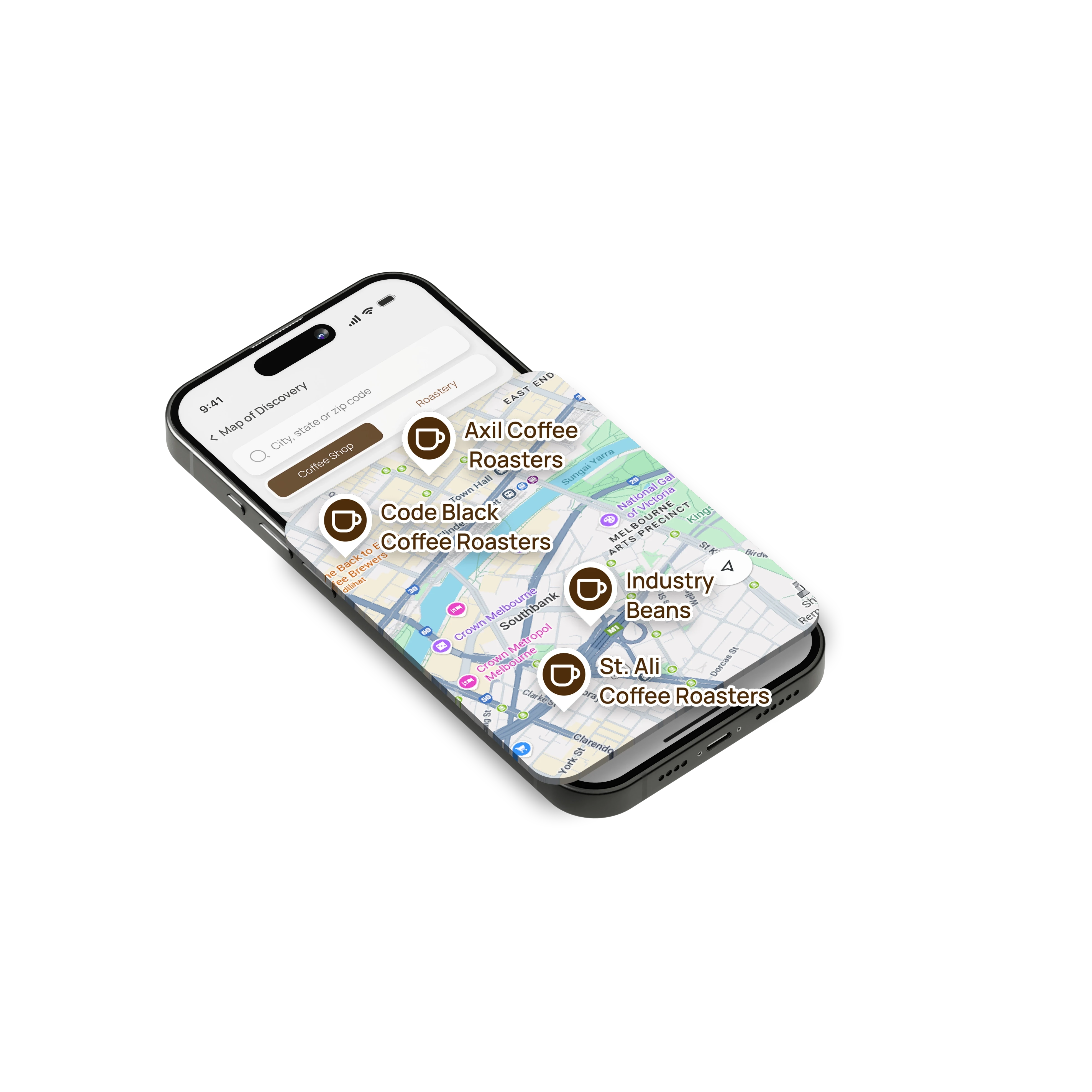 Brewd Coffee App Discovery Map