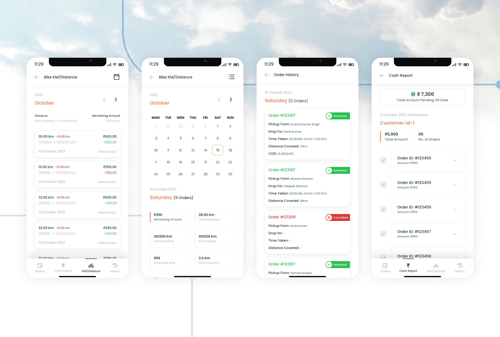 Get Delivered - Cash Report & Km/Distance