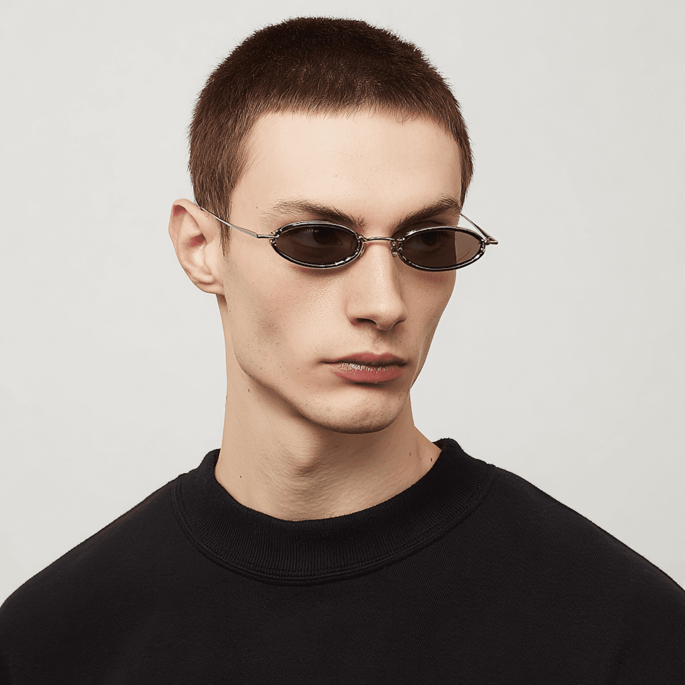 Detail of lips and reflective sunglasses