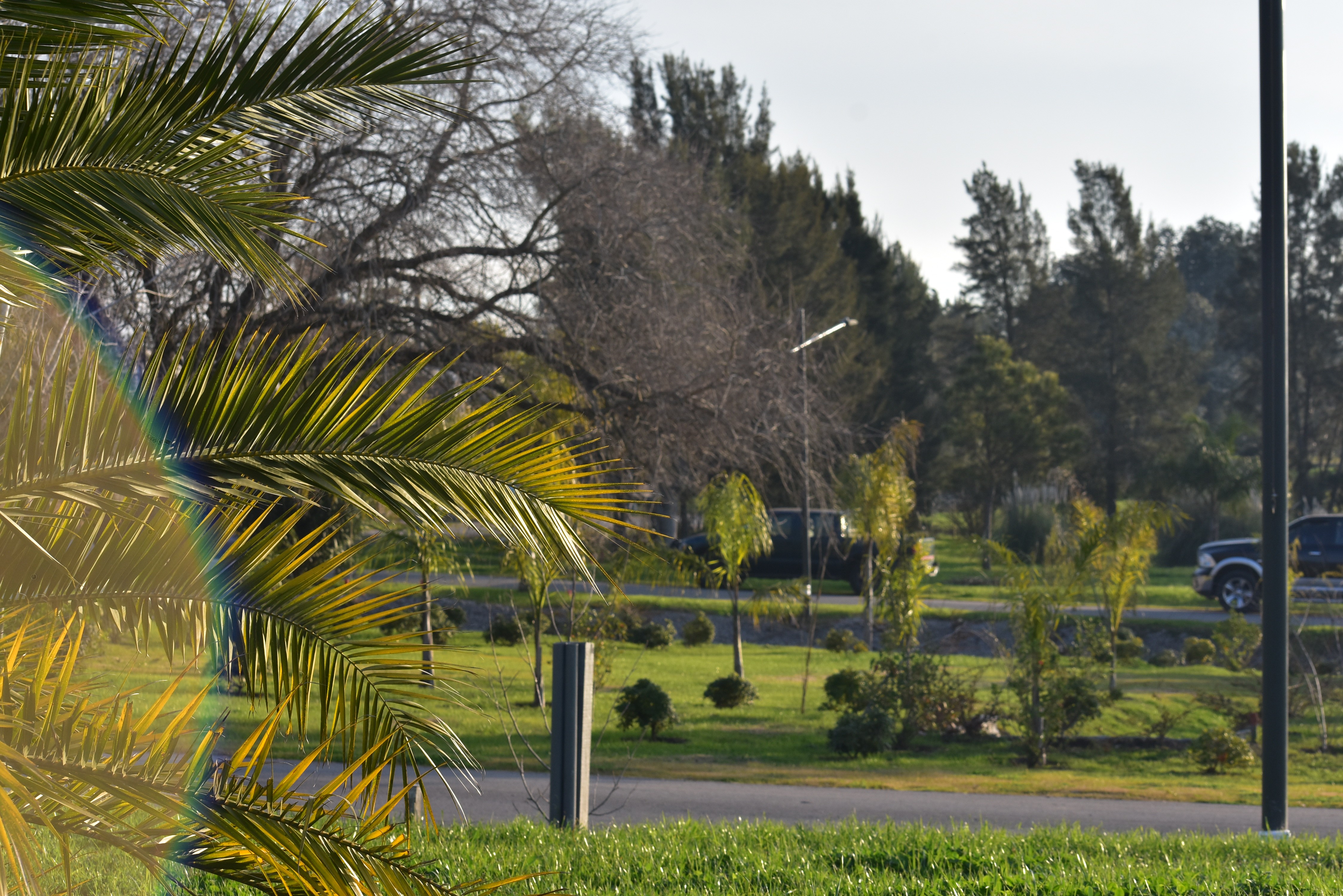 Drone shot of a running track at night
