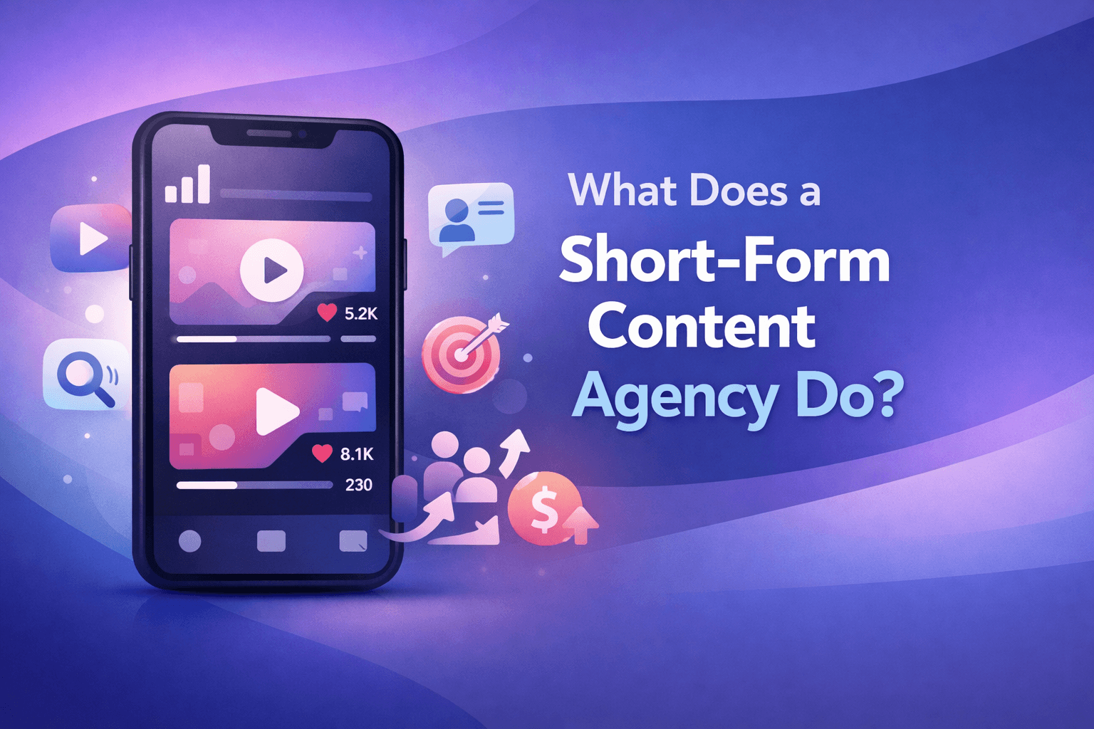 Illustration showing short-form video content strategy for business marketing