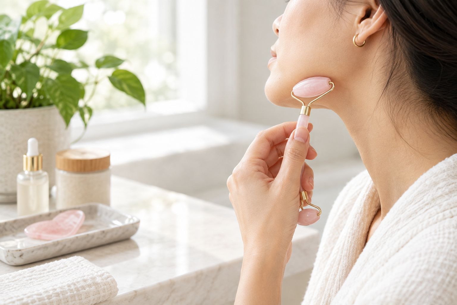 Facial roller demonstration used for Amazon listing content