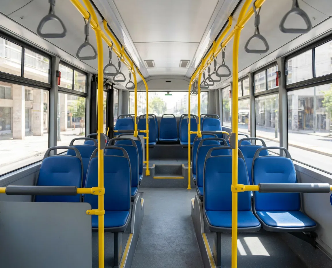 nterior of a Greek urban bus in Athens