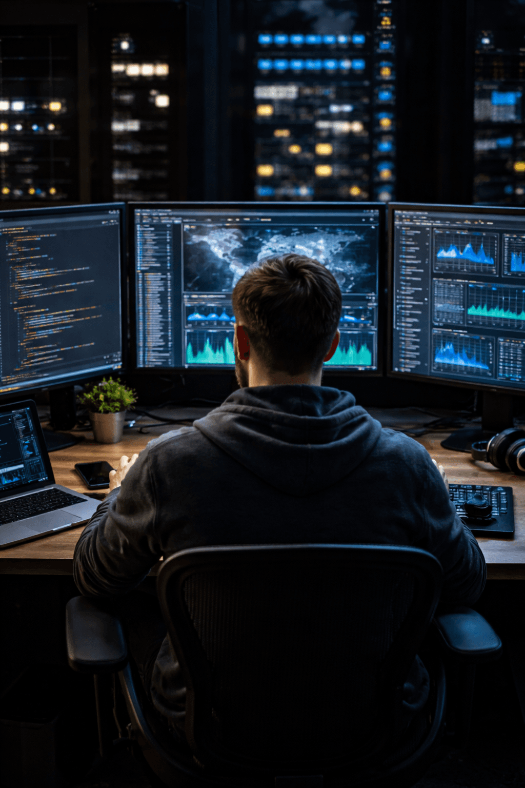High-contrast portrait of a man looking to the side against a solid red background.