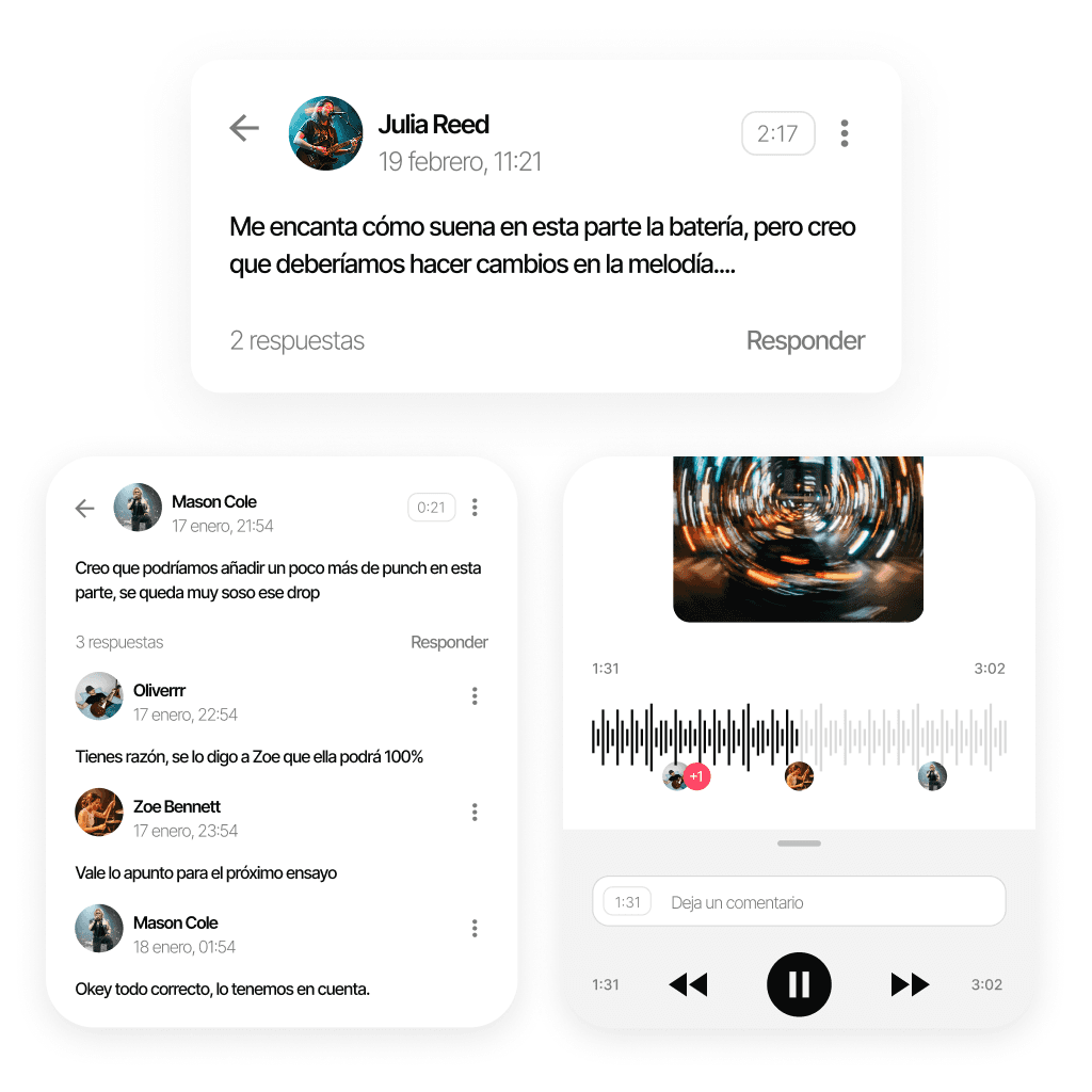 Sistema de comentarios con marca de tiempo en audios compartidos con la banda