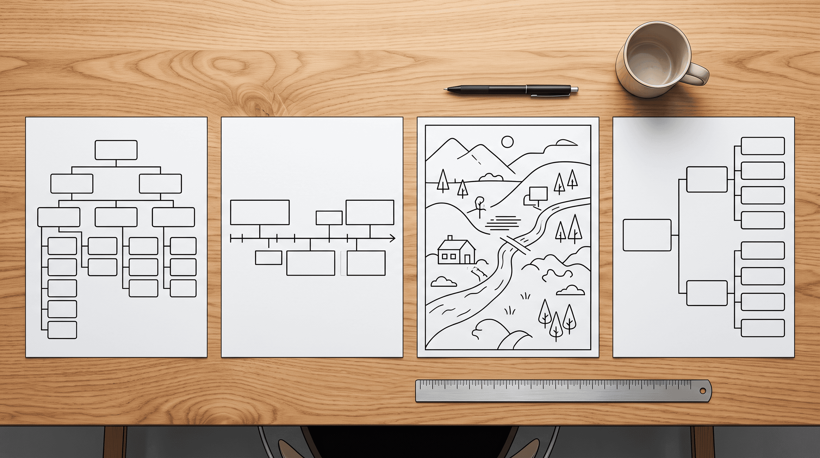 Four types of graphic organizers for different learning tasks
