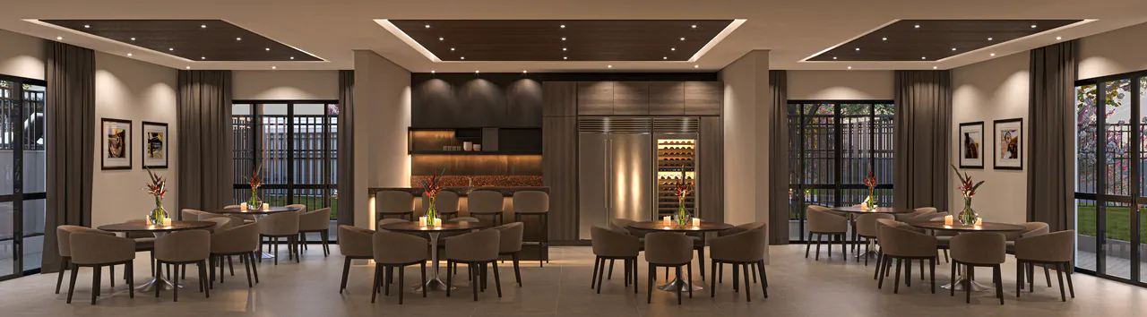 Curved modern skyscraper against a clear blue sky.