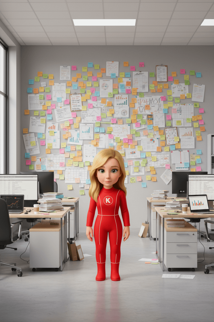 Podnikatel před zdí plnou úkolů