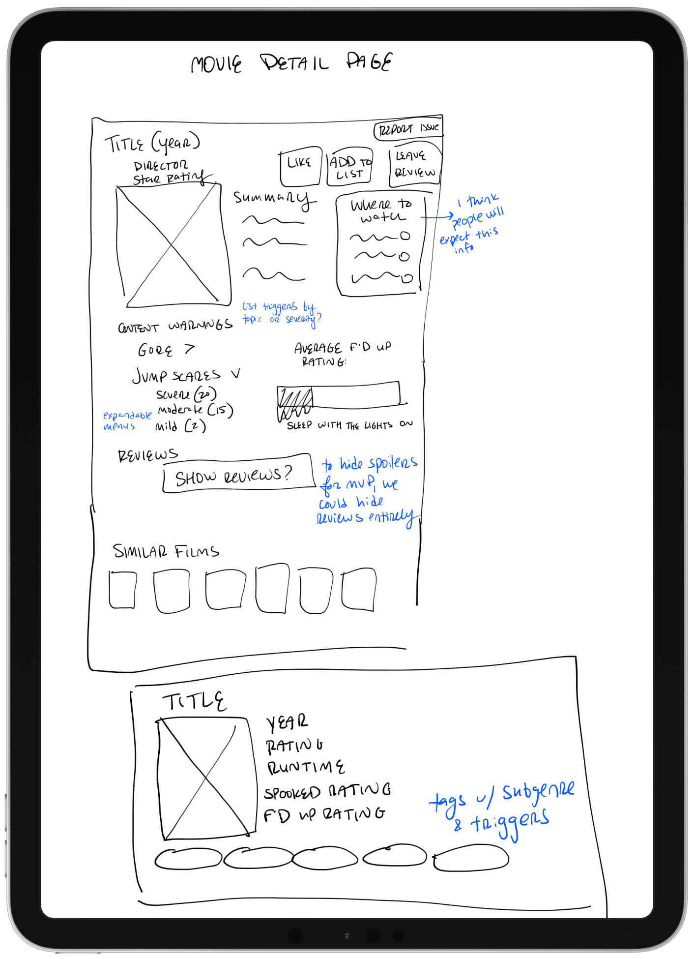 desktop lofi sketch: movie detail page