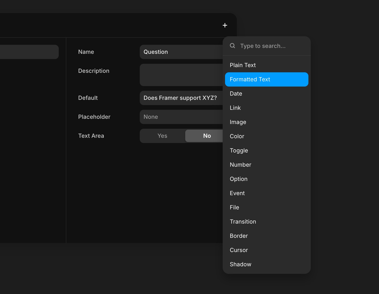 “Formatted Text” option in the dropdown.