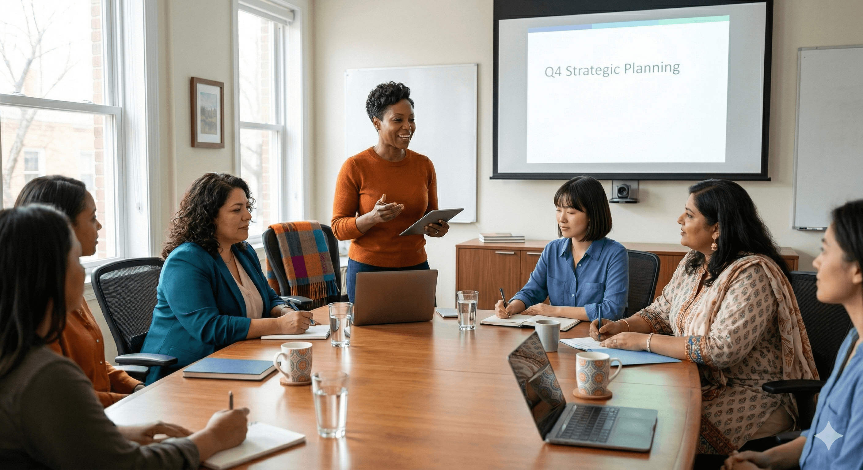 Growing business CEO hosting a team meating 