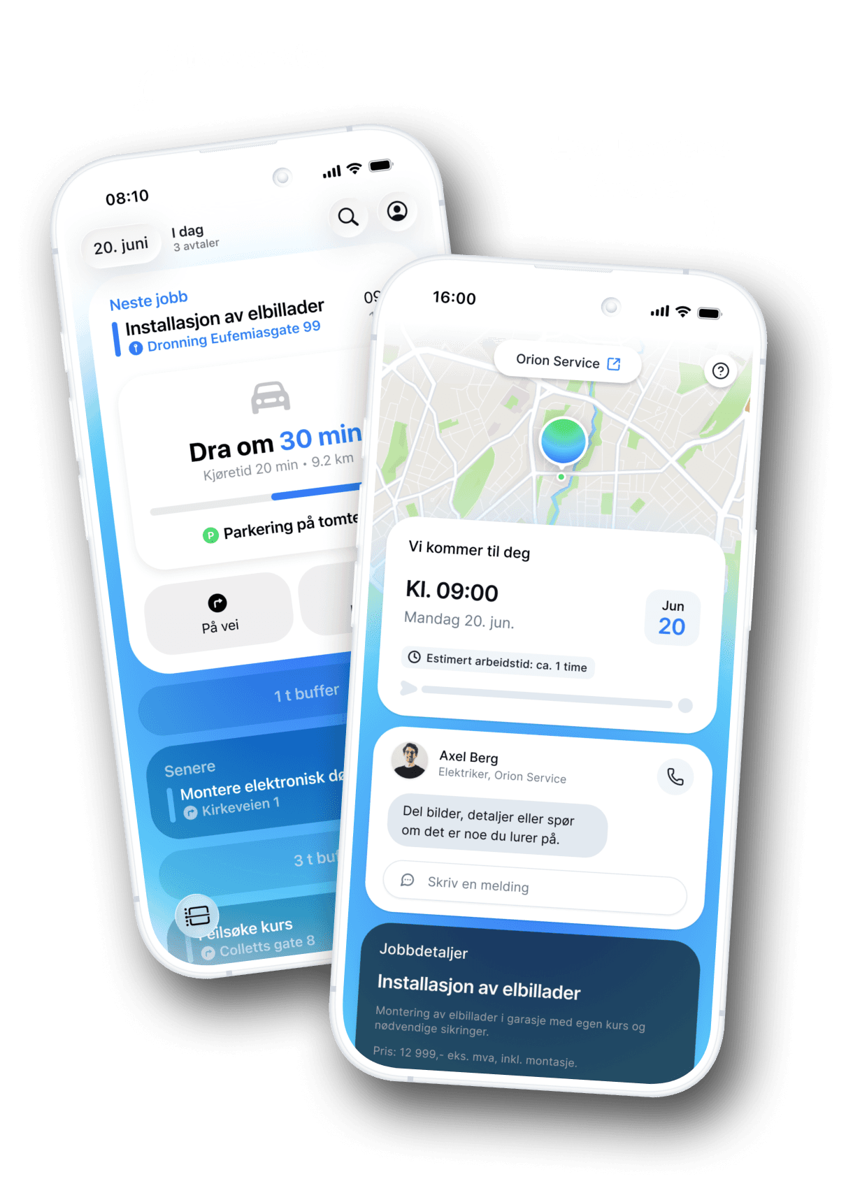Programvare for feltservice der oppdrag går av seg selv med live ETA, planlegging og kundekommunikasjon i sanntid i ett delt oppdrag
