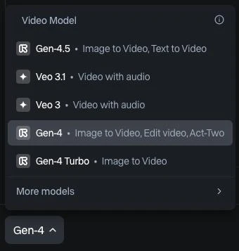 RunwayML Gen 4 und Gen 4.5-Modelle