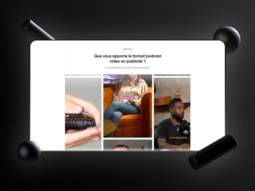 Section portfolio des podcasts vidéo réalisés par Crafter Studio, par Keyz Digital.