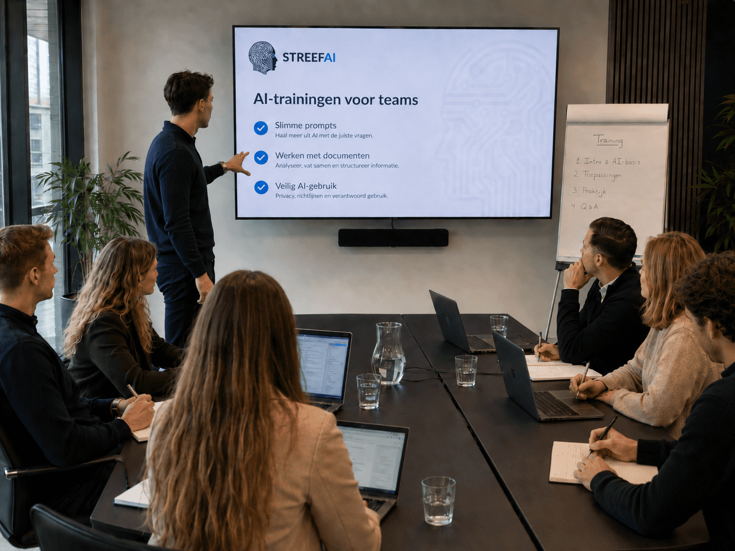 Consultant geeft AI-presentatie aan team