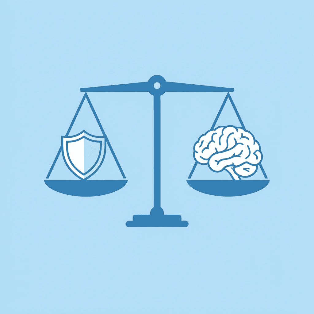 Balance scale showing regulatory oversight on one side and patient risk on the other