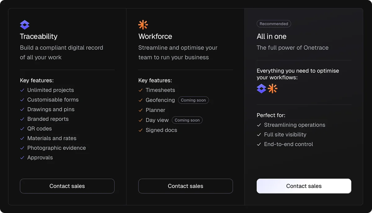 Onetrace pricing