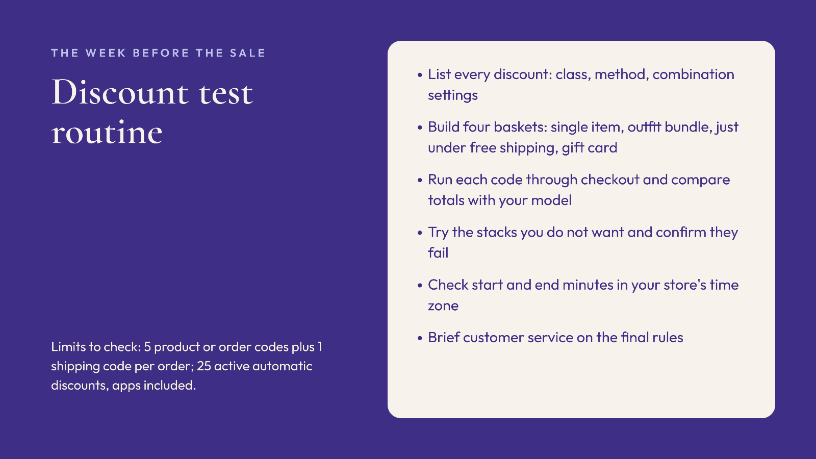 Six-step BFCM discount test routine for Shopify fashion stores