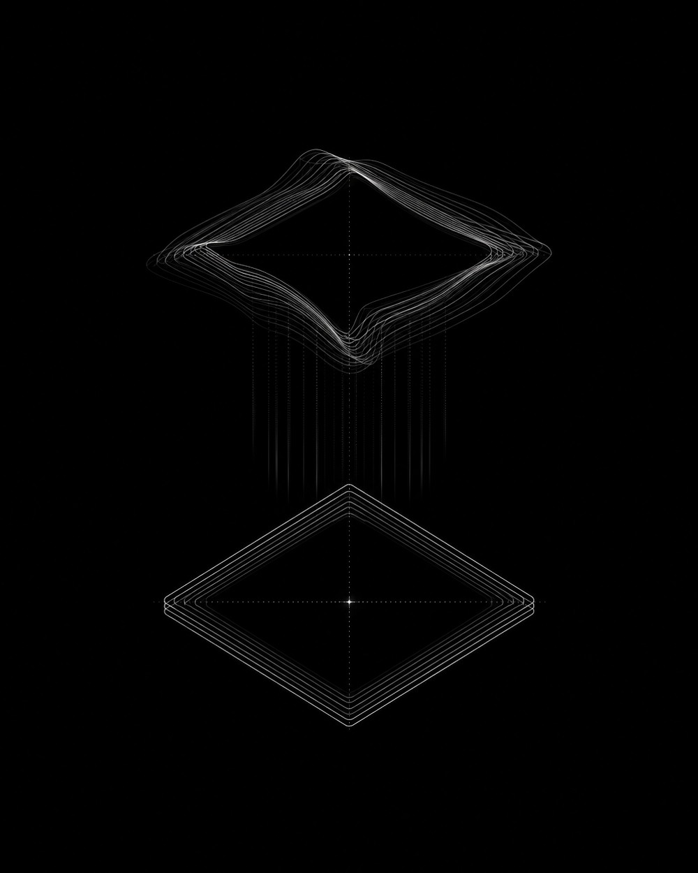 Abstract white wavy lines on black background