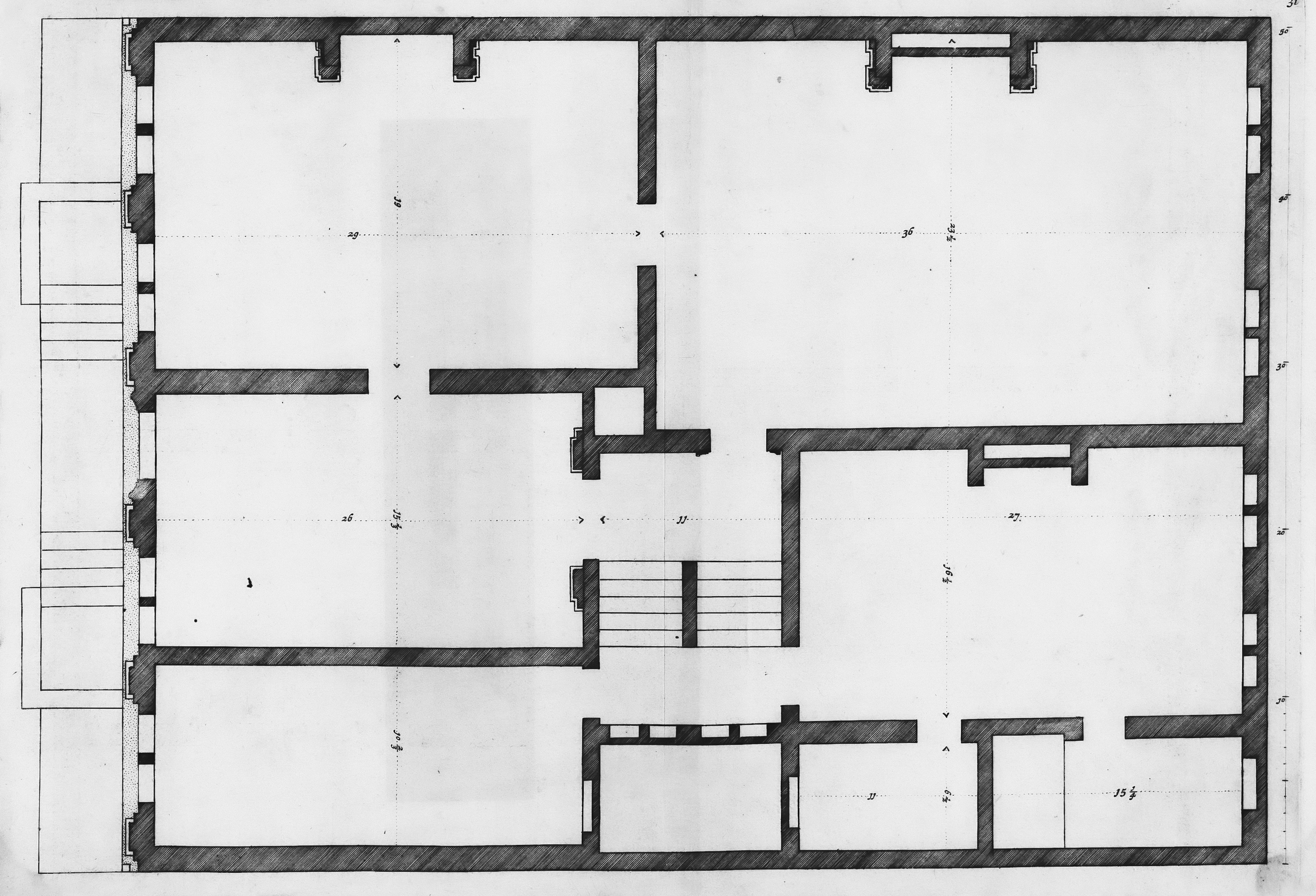 A drawing of a floor plan of a building