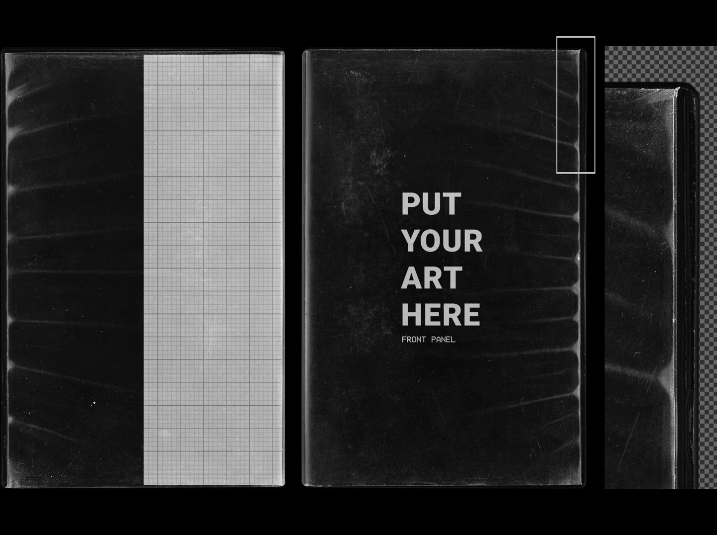 Vintage VHS cassette tape case mockup close up showing plastic wrap texture