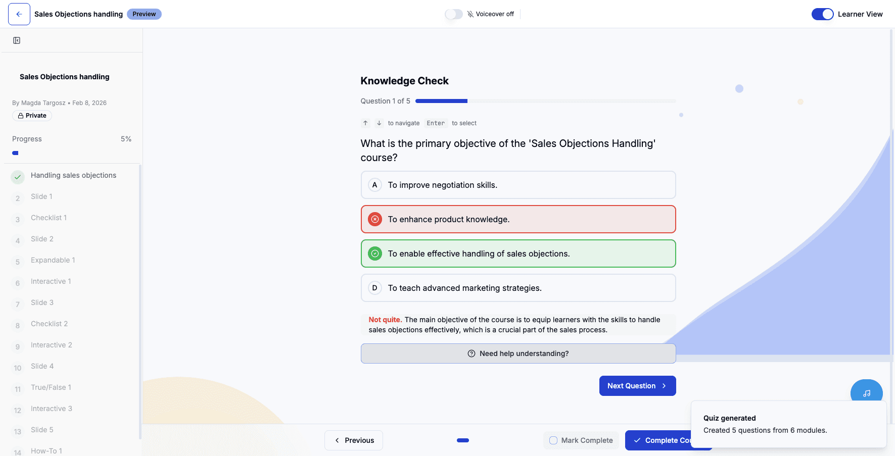 Click 'Need help understanding?' to reveal the detailed explanation that helps learners grasp the concept.
