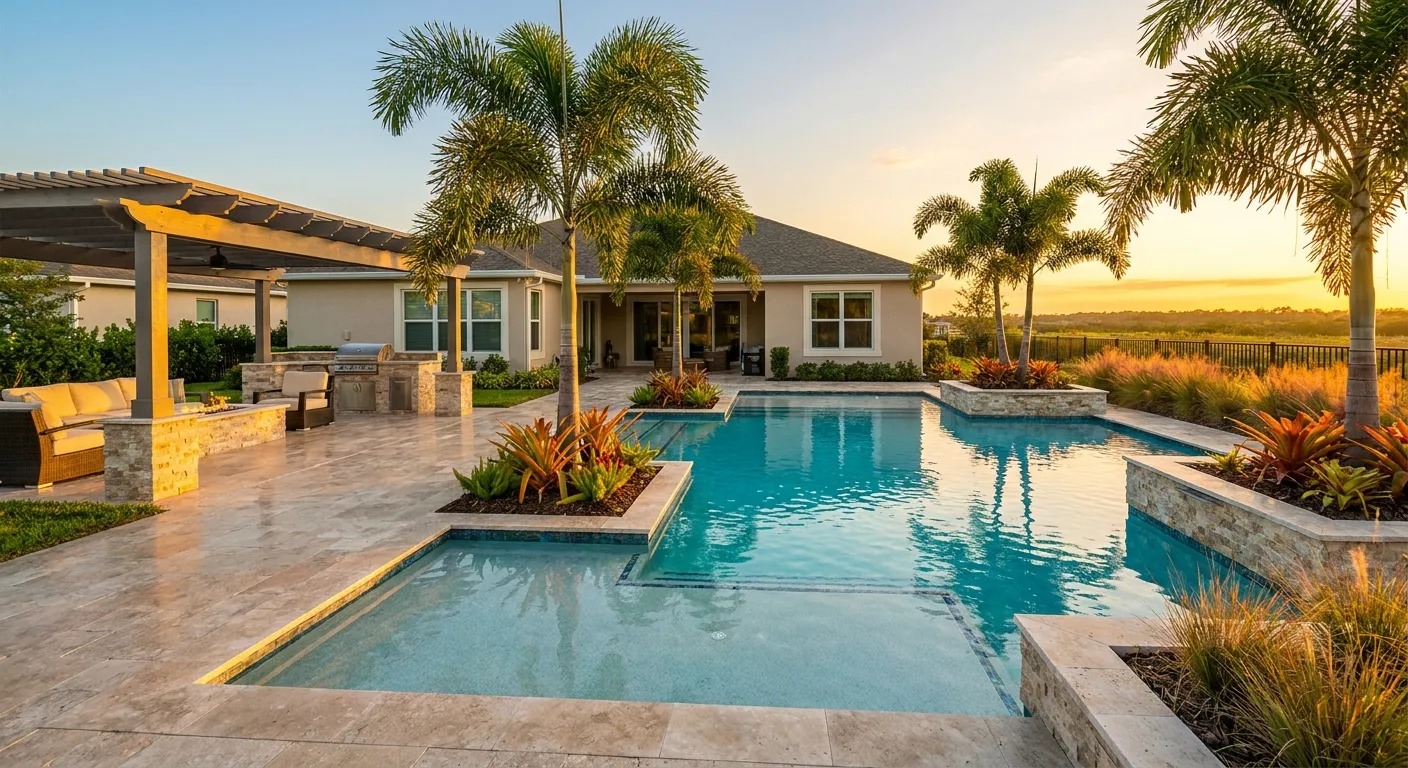 Luxurious poolside setting by RockN' Socials Digital Marketing Agency.