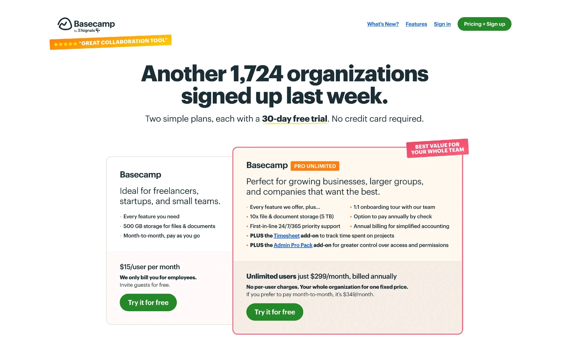 Best B2B SaaS websites: Basecamp