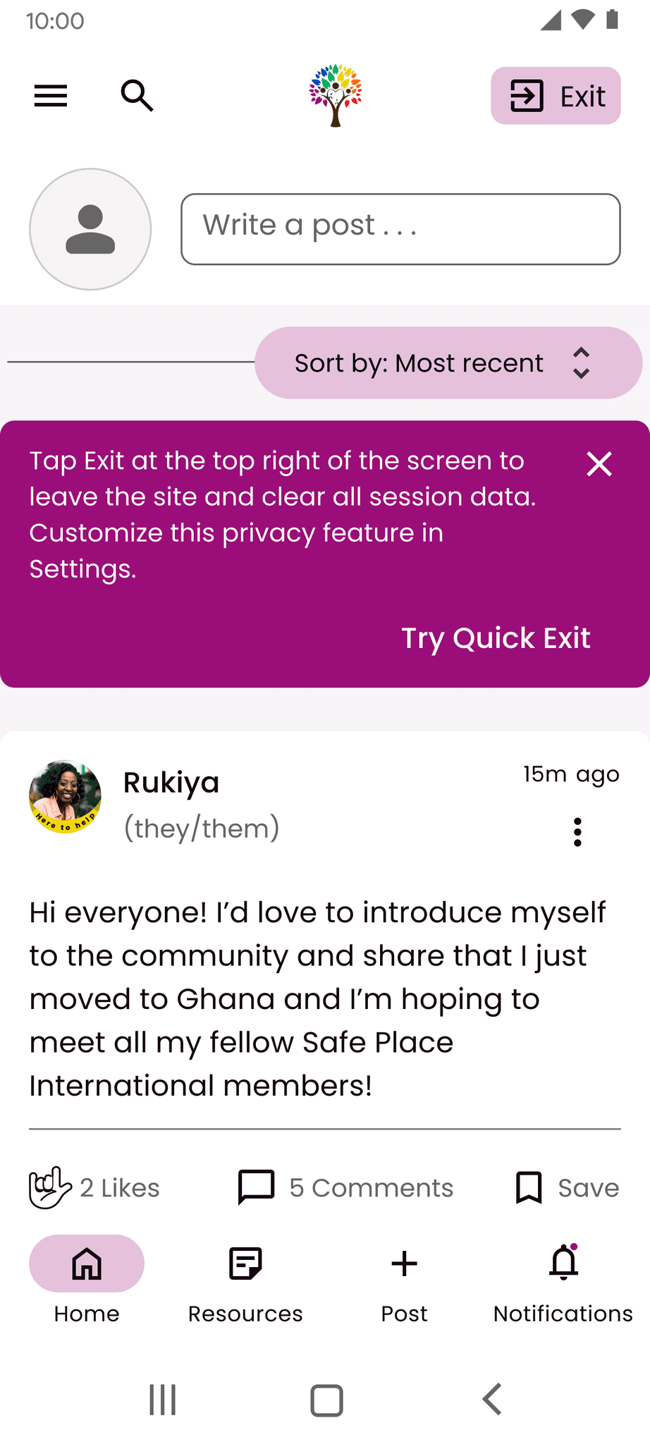 Revised Feed Screen with Quick Exit Test for Mobile