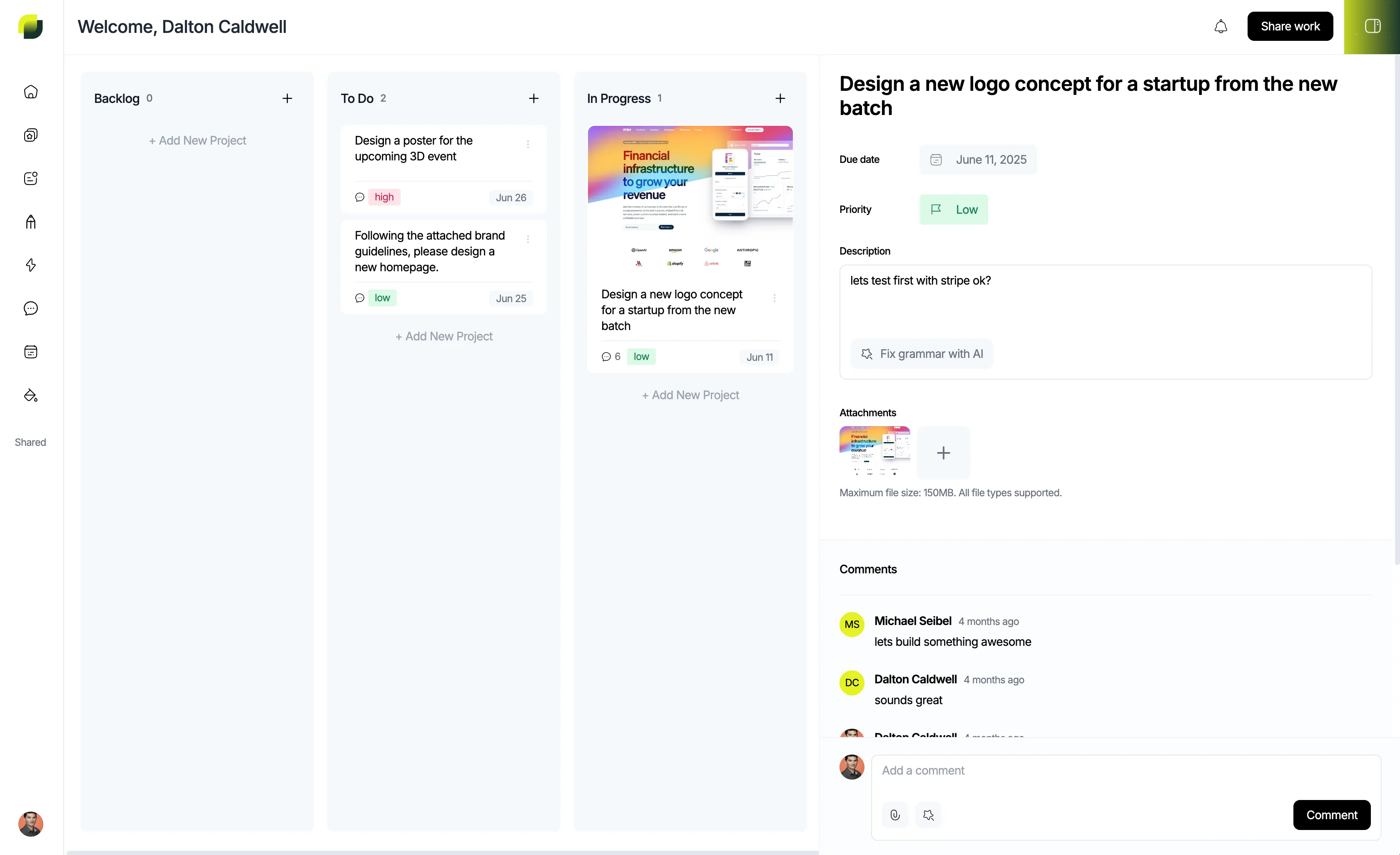 Tablero compartido de proyecto y calendario integrado con tareas y fechas de entrega