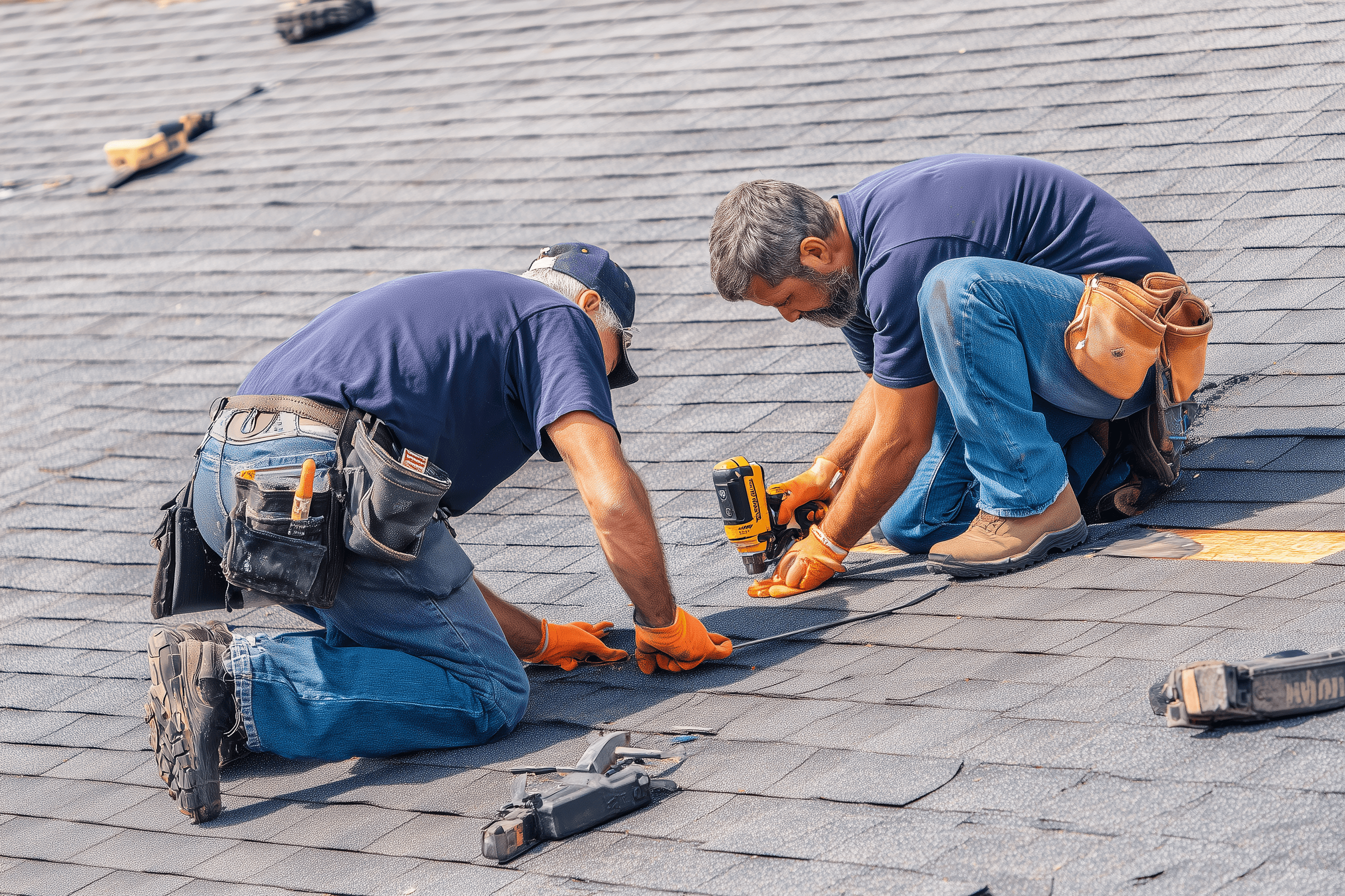 Modern home office setup with a monitor, ergonomic chair, keyboard, and indoor plants near a window with blinds.